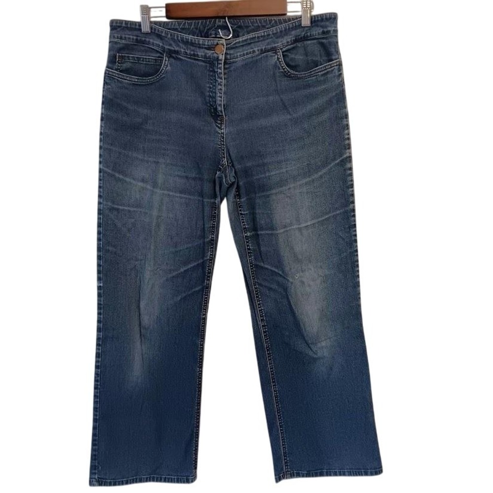 Eileen Fisher Jeans Womens Petite Large Blue Straight Leg Elastic Waist Made USA